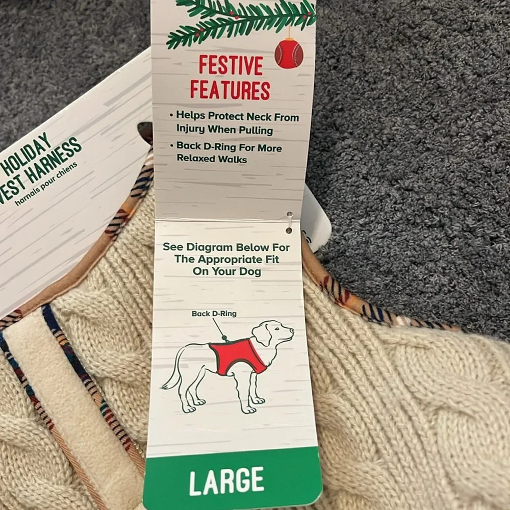 Dog Vest Harness by Merry & Bright with Cable knit & Plaid size L NWT